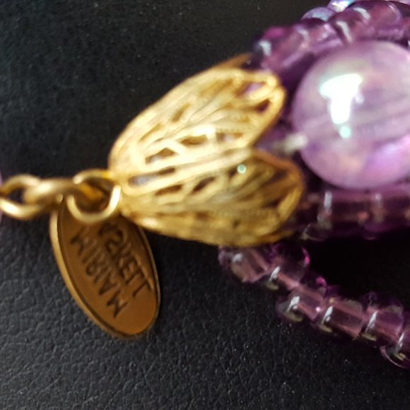 Miriam Haskell Multi Strand Size Purple Beads Signed Necklace - Picture 4 of 14